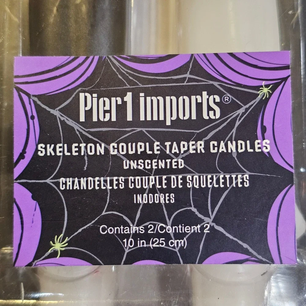 Pier 1 Imports Skeleton Bride and Groom Taper Candles Halloween Decor 10in 2pc